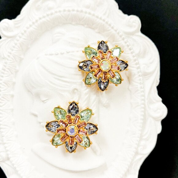 Multi color earrings, Multi color flower stud, Bridal multi color earrings, Gift - Picture 7 of 7